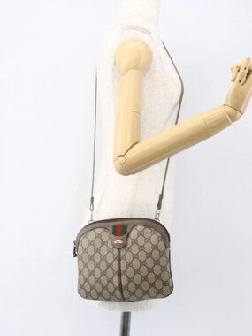 GUCCI GG Supreme Web Sherry Line Bag PVC Beige Gold 904 02 047 Auth 157335